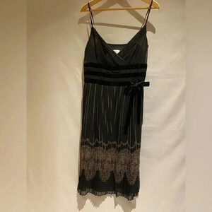 LOFT Black Dress with Pleated Skirt and Velvet Trim, size 10